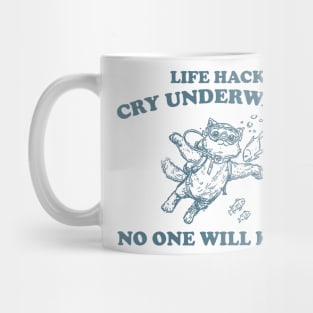 Cry Underwater No One Will Know Retro T-Shirt, Funny Cat Ocean T-shirt, Sarcastic Sayings Shirt, Vintage 90s Gag Unisex Shirt, Funny Fish Mug